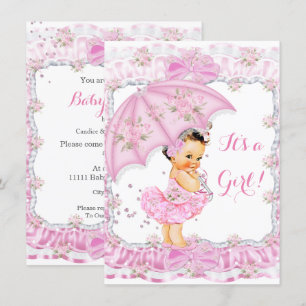 Convite Linda Menina de Chuveiro de Bebê Floral Rosa Moren