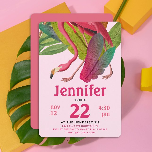 Convite Linda Menina Flamingo Rosa Tropical Aloha Verão An (Criador carregado)