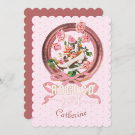 Convite Linda Menina Rosa Clássico Rococó Arco Sapato Rosa