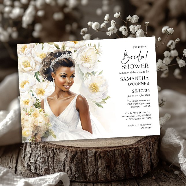 Convite Linda noiva de pele preta com ventre de vestido (Beautiful black skin bride with wedding gown boho invitation)