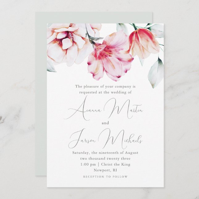 Convite Linda Nuptura Floral Verde (Frente/Verso)