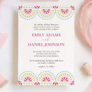 Convite Linda Papel Picado Casamento Mexicano