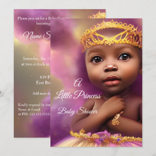 Convite Linda Princesa Chuvada de Bebê Menina Étnica 