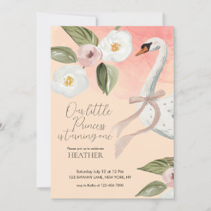 Convite Linda Princesa Cisne Encantada Primeiro Aniversári