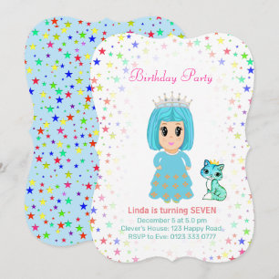 Convite Linda Princesa com Gatinho no 7º Aniversário
