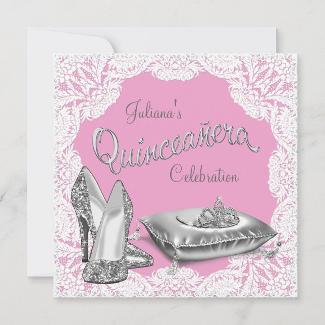Convite Linda Princesa Rosa Quinceanera (Frente)