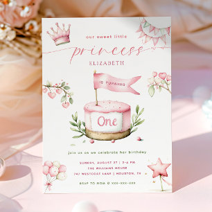 Convite Linda Princesinha Bolo Rosa 1º Aniversário
