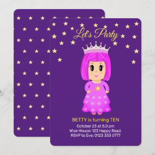 Convite Linda Princesinha & Estrelas em Roxo Real