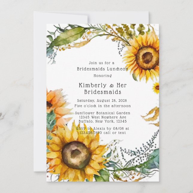 Convite Linda Queda de Bridesmaids Sunflower Luncheids (Frente)