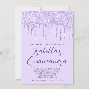 Convite Linda Quinceañera com Brilho de Lavanda Leve