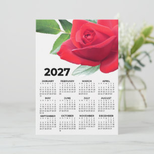 Convite Linda Rosa Vermelha Calendário Básico Anual 2027