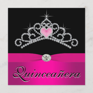 Convite Linda Tiara de Princesa Rosa Quinceanera