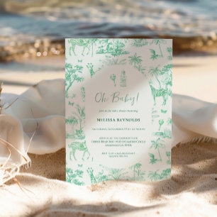 Convite Linda Toile de Jouy Safari Chá de Bebê Verde