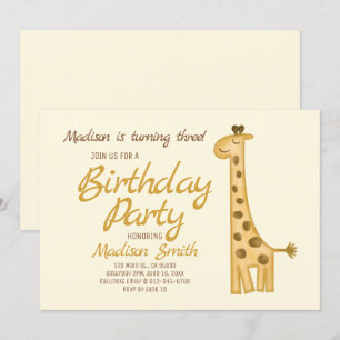 Convite Linda Watercolor Giraffe Aniversário