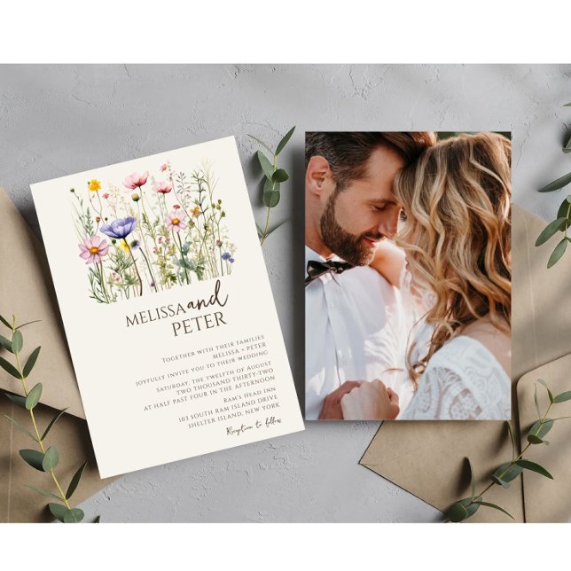 Convite Linda Watercolor Wildflower Botanica Foto (Criador carregado)