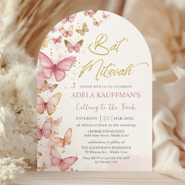 Convite Lindas Borboletas Rosa Bat Mitzvah Arco de 13º Ani