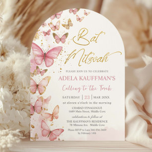 Convite Lindas Borboletas Rosa Bat Mitzvah Arco de 13º Ani
