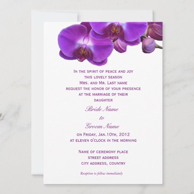 Convite Lindas, elegantes, flores de orquídea roxa casamen (Frente)