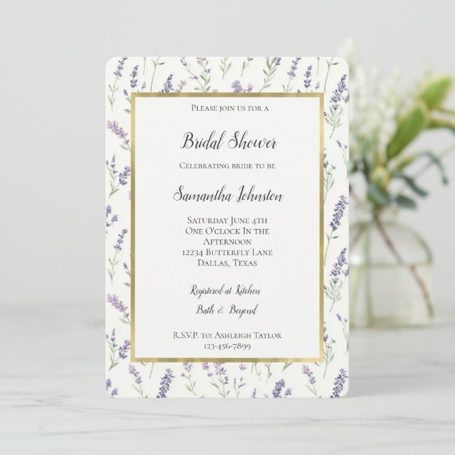 Convite Lindas Flores Brancas de Lavanda para Chuva de Noi (Em pé/Frente)