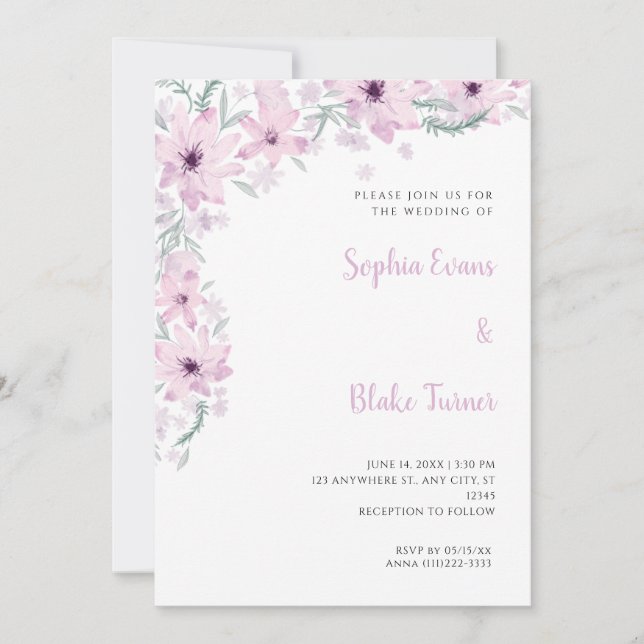 Convite Lindas Flores Cor-de-Rosa Casamento Branco Românti (Frente)