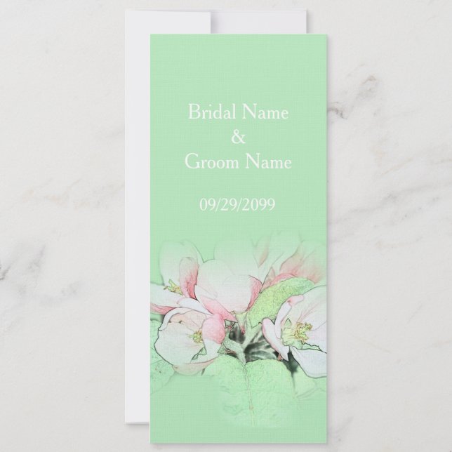 Convite Lindas flores de maçã rosa em casamento verde (Verso)