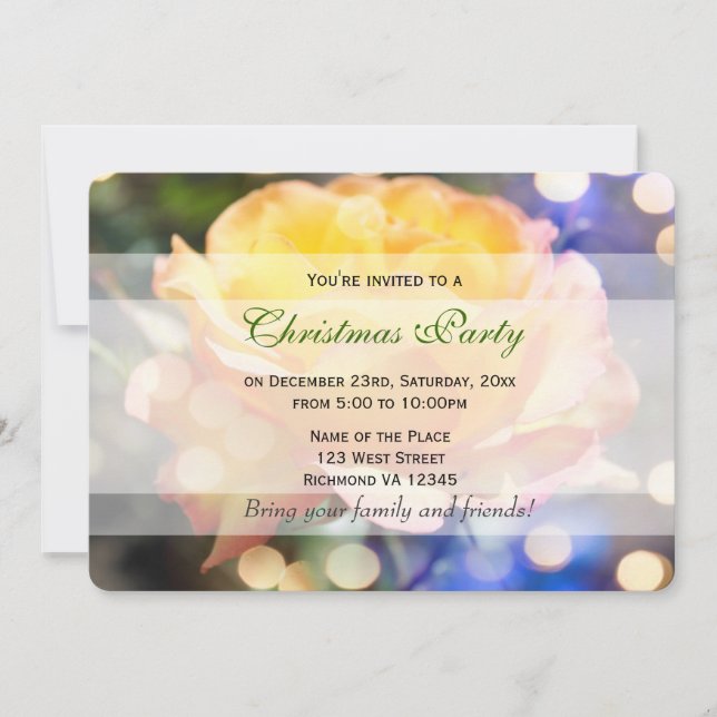 Convite Lindas flores de rosa amarela, festa de Natal (Frente)