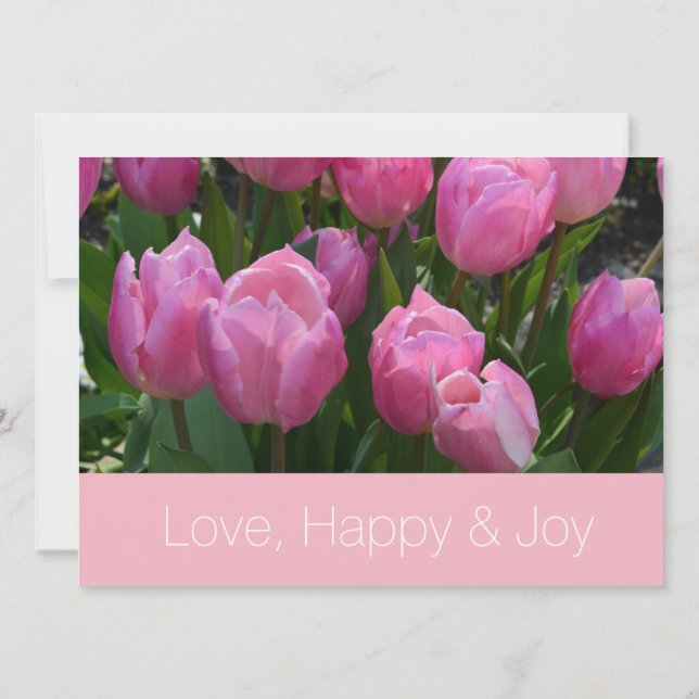 Convite Lindas flores de tulipa rosa casamento cristão (Verso)