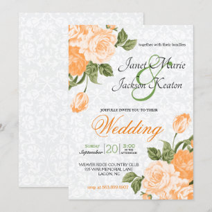 Convite Lindas Flores Laranja de Casamento