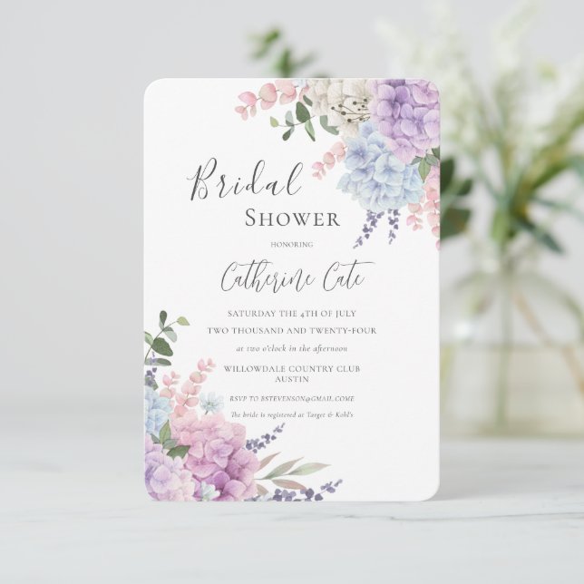 Convite Lindas Hortênsias Chuveiro de Noiva Floral (Em pé/Frente)