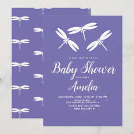 Convite Lindas Libélulas Roxo Branco Chá de Bebê