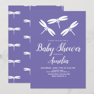 Convite Lindas Libélulas  Roxo Branco Chá de Bebê  