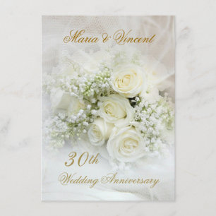 Convite Lindas rosas brancas 30º Aniversário de Casamento