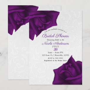Convite Lindas Rosas Roxas com Textura Branca Chuveiro de