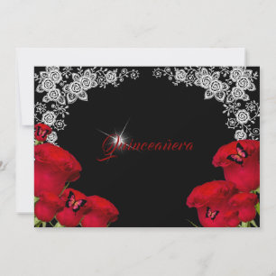 Convite Lindas Rosas Vermelhas Borboletas Quinceanera
