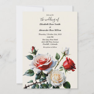 Convite Lindas rosas vermelhas brancas florais casamento