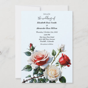 Convite Lindas rosas vermelhas brancas florais casamento