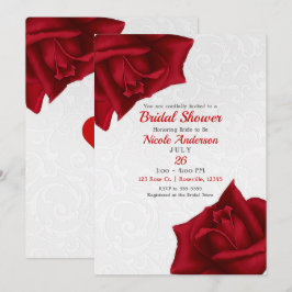Convite Lindas Rosas Vermelhas com Textura Branca Chuveiro