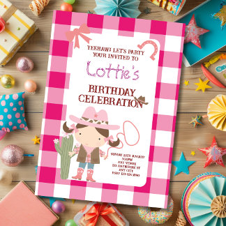 Convite Lindinha Caubói Rosa Aniversário de Criança