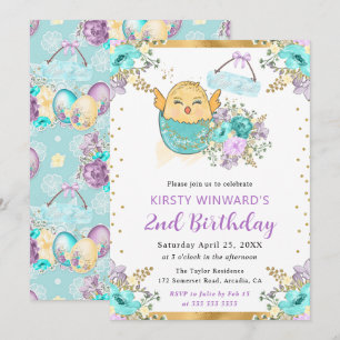 Convite Lindo aniversário de Páscoa floral em aquarela par