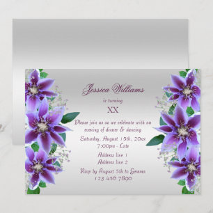 Convite Lindo Aniversário Floral de Clematite Roxa
