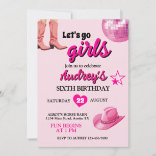 Convite Lindo Aniversário Western Let's Go Girls Rosa