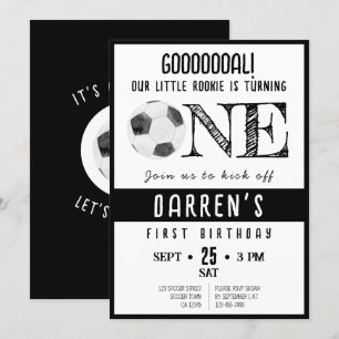 Convite Lindo Aquarela Iniciante Futebol Preto 1º Aniversá