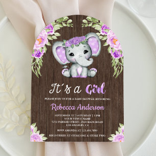 Convite Lindo Arco de Elefante Floral Roxo em Madeira para