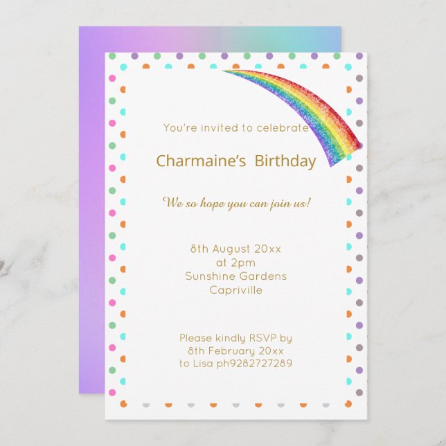 CONVITE LINDO ARCO-ÍRIS MANCHA ARCO-ÍRIS PARA TODAS OCASIÕ (Frente/Verso)