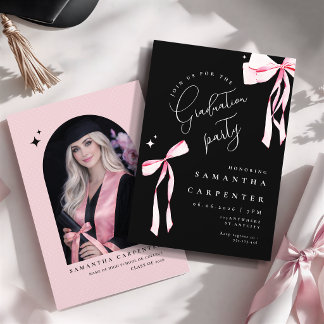 Convite Lindo arco rosa coquette foto formatura preta 