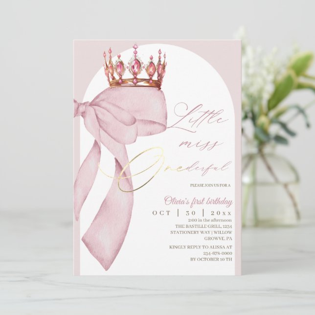 Convite Lindo Arco Rosa Onederful para 1º Aniversário  (Em pé/Frente)