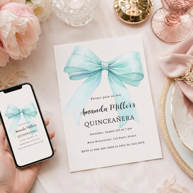 Convite Lindo arco verde menta suave creme Quinceanera (Criador carregado)