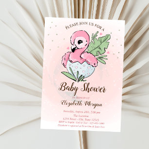 Convite Lindo Bebê Flamingo Rosa Estrelas Chás de Bebê 