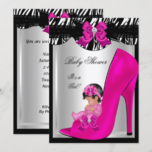 Convite Lindo Bebê Menina Chuveiro Zebra Sapato Rosa Quent