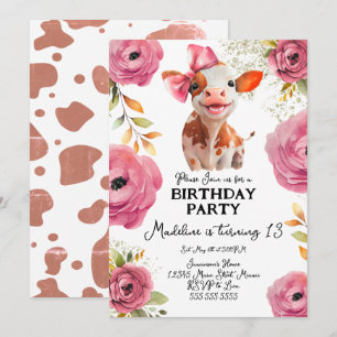 Convite Lindo Bezerro Aquarela Vaca Aniversário Florais Ro